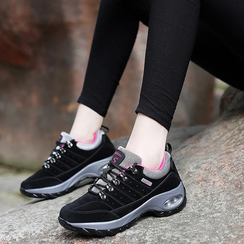 

Женские кроссовки с воздушной подушкой, спортивная обувь из искусственной кожи, уличные прогулочные туфли для бега