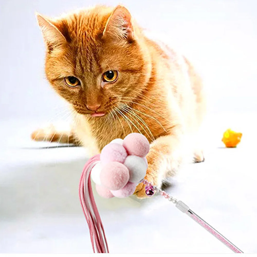 

Pet Kitten Cat Toy Rabbit Hair Ball Teaser Toy Chaser Wand Teasing Stick new