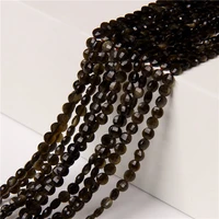 natural obsidian gem stone beads accessories coin flat faceted loose tiny spacer beads jewelry making bracelet necklace