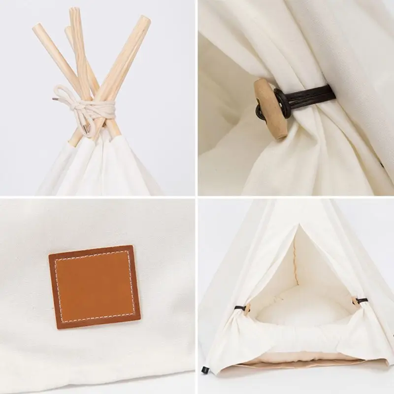 

Simple Design Sturdy Triangle Pet Teepee Bed with Cushion Luxery Dog Tents