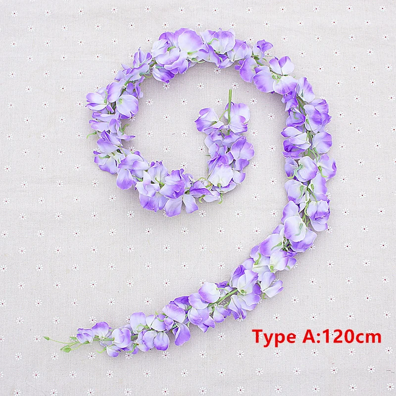 Type A Purple 120cm 120 см длинный искусственный цветок глицинии лоза шелковая Гортензия ротанг DIY Свадьба День Рождения Вечеринка украшения стены фон цветы - Цвет: Type A Purple 120cm
