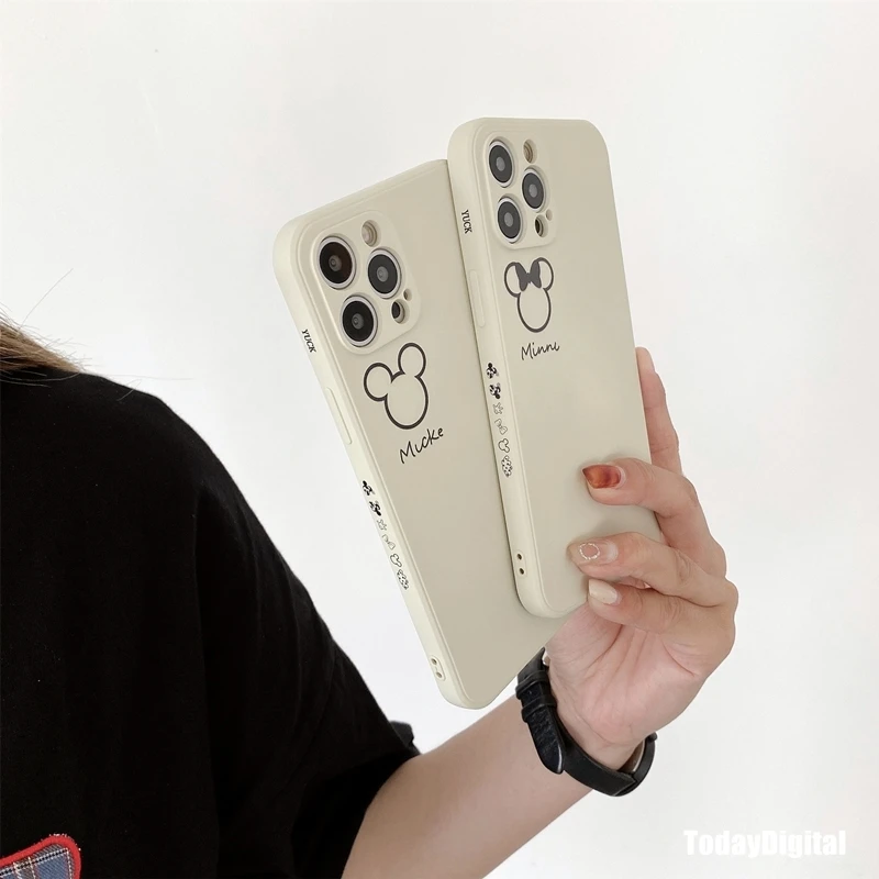 

DISNEY Elegant Liquid Silicone Phone Case Mickey Minnie Cartoon Case for iPhone 12 Pro XS Max 11 Cases XR X 7 8 Plus Soft Case