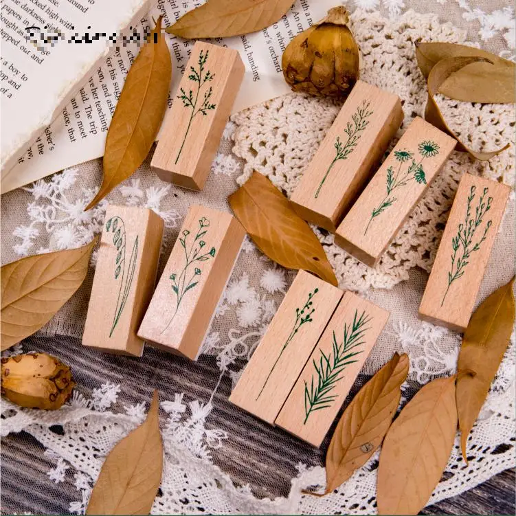 Винтажные натуральные декоративные растения штамп DIY деревянные и резиновые