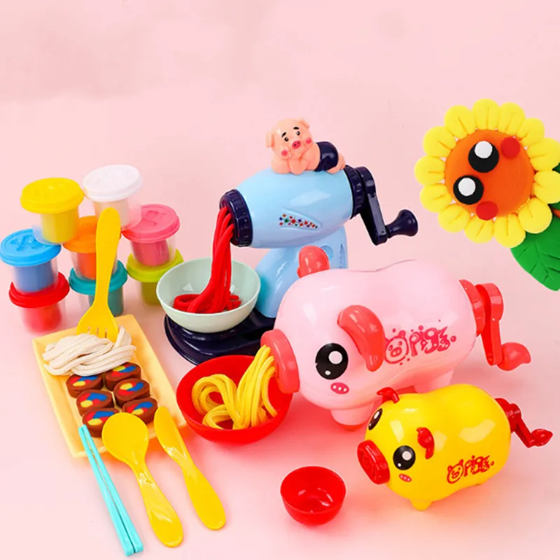 

DIY Handmade Kitchen Plasticine Playset Tool Kids Kitchen Simulation Color Dough Pig Noodle Maker Machine Pretend Toy Gift set