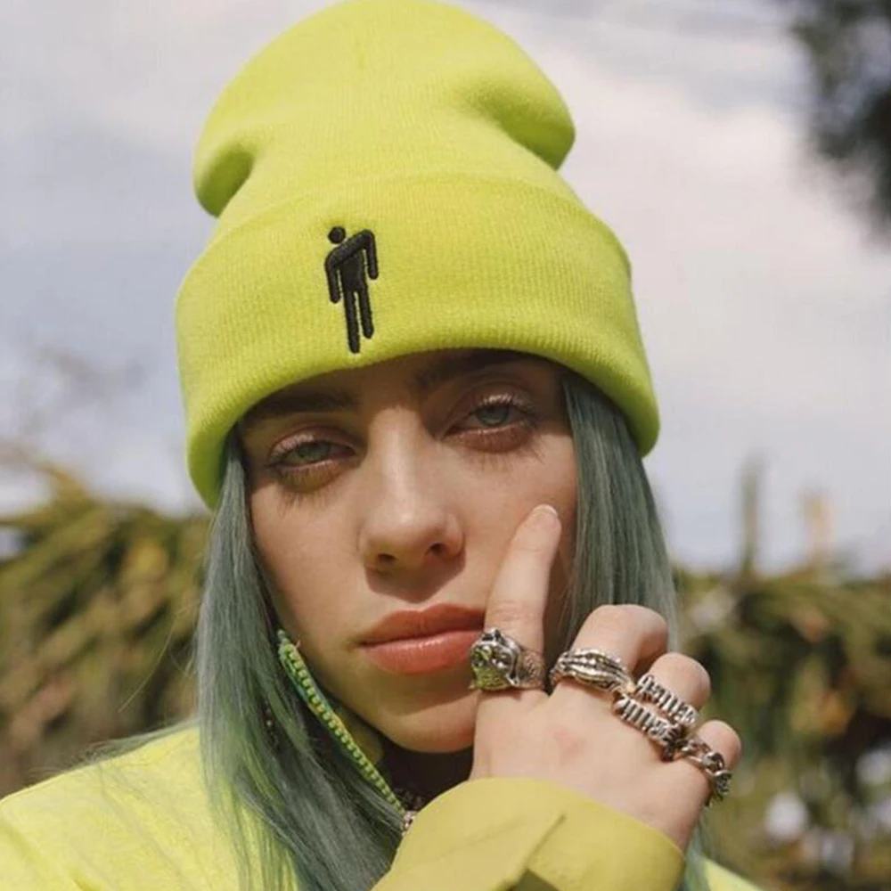 2020 Billie Eilish вязаная Лыжная шапка одноцветная хип хоп Skullies унисекс зимняя 12 цветов