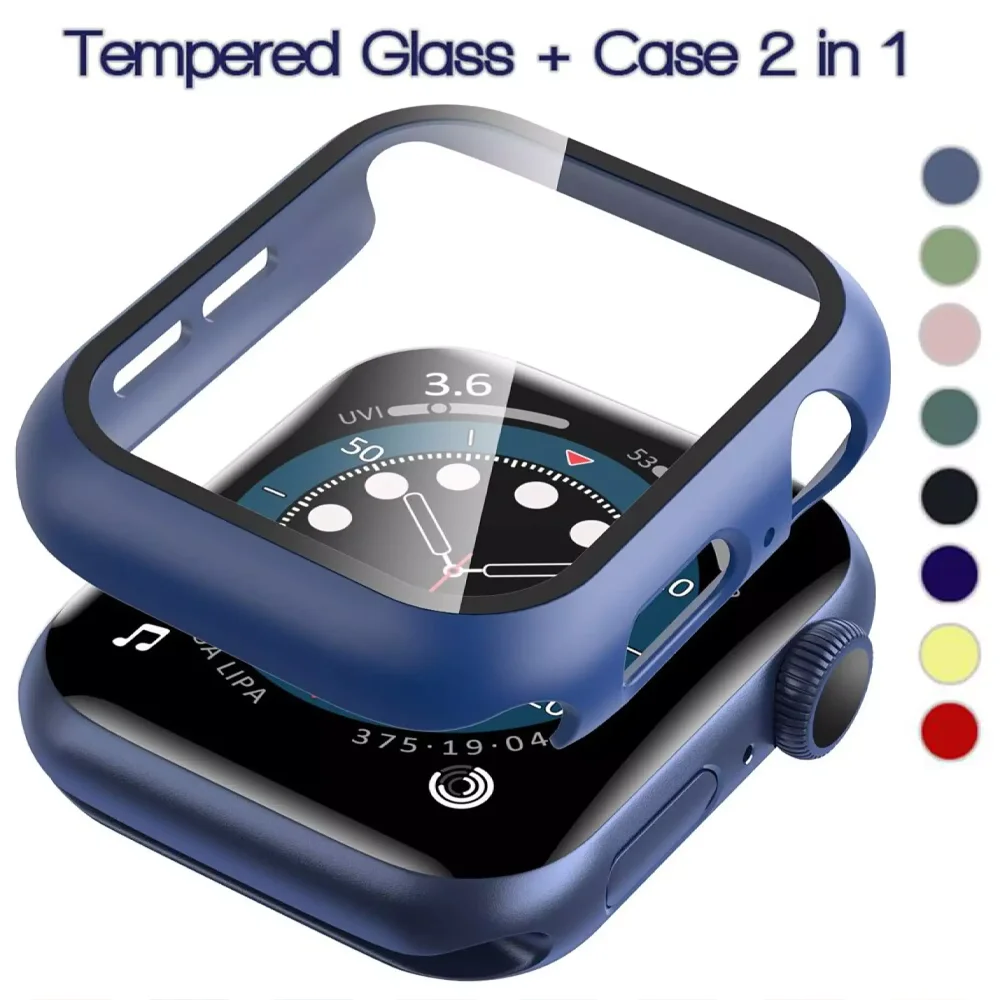 

Стекло + чехол для Apple Watch Серия 6 5 4 3 SE 44 мм 40 мм, чехол для iWatch 42 мм 38 мм, защита экрана бампера + чехол для планшетов Apple watch