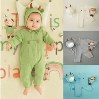 2021 newborn photography props costume suits ox year knitted cotton romper jumpsuit cow doll set infant photo shooting clothes