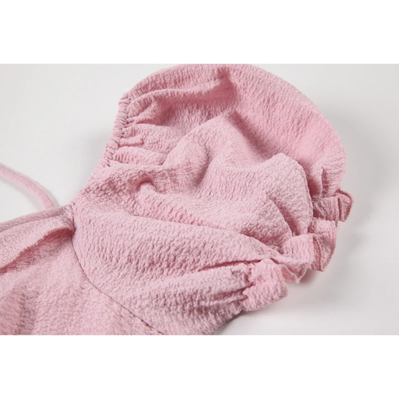 

Puff Sleeve Short Dress Women's 2021 Summer New French Sweet Style Drawstring Design Square Collar Bandage Lady Mini Dresses