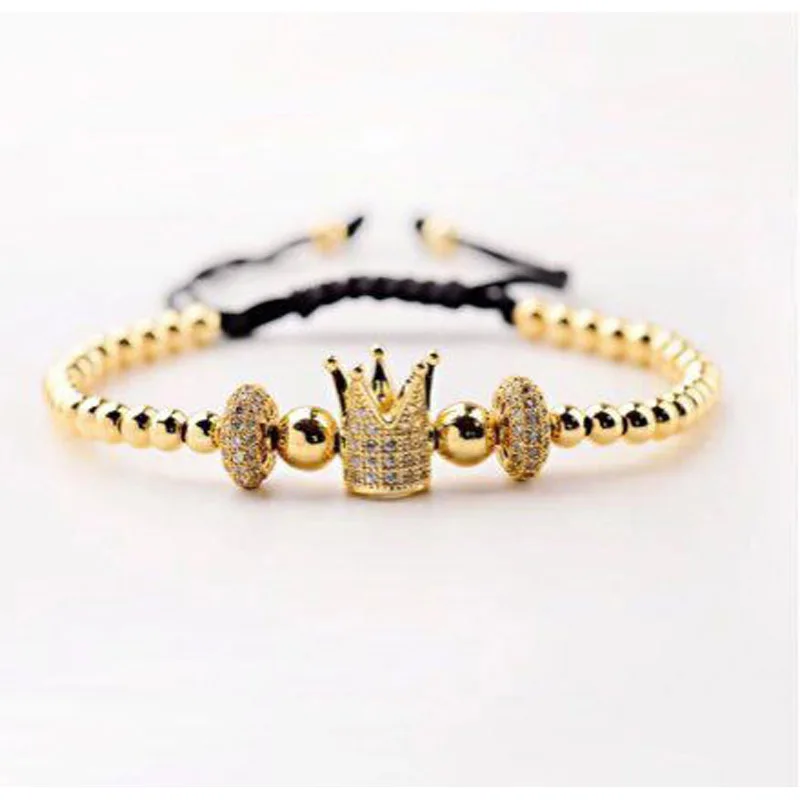 

New Design High Quality Stainless Steel Beads Crown Charm Adjustable Macrame Bracelet Men