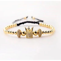 new design high quality stainless steel beads crown charm adjustable macrame bracelet men