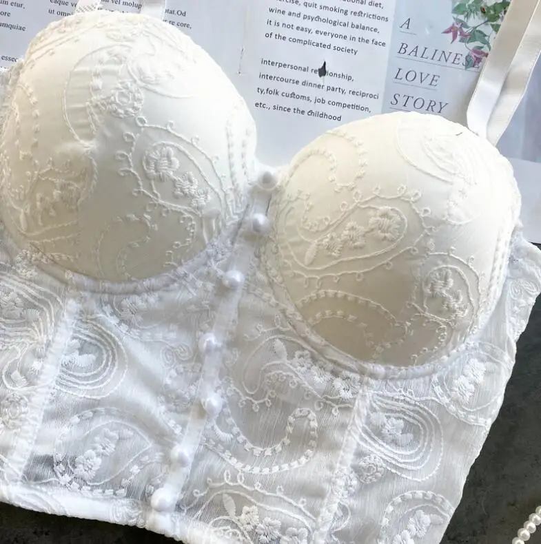 

Retro embroidery flower bralette lace Women sexy white fairy wide-breasted adjustable underwear Backless Sexy Tank Tops p2437