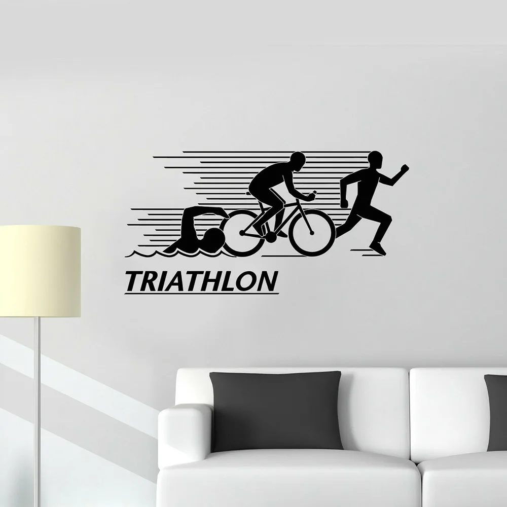 Pegatinas de pared deportivas para triatlón, calcomanía de vinilo para atletas, natación, ciclismo, correr, sala de estar, decoración nórdica para el hogar, arte W244
