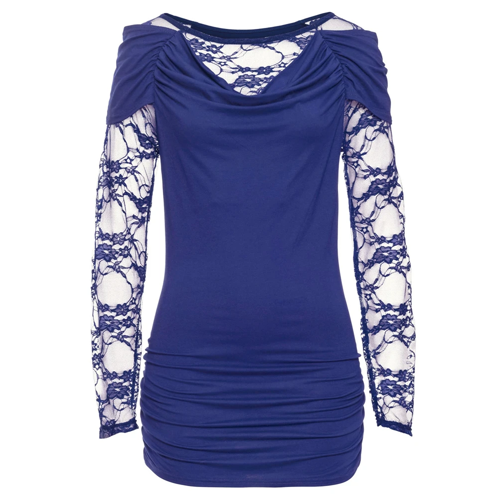 Женская кружевная блузка в стиле пэчворк однотонная Повседневная облегающая с