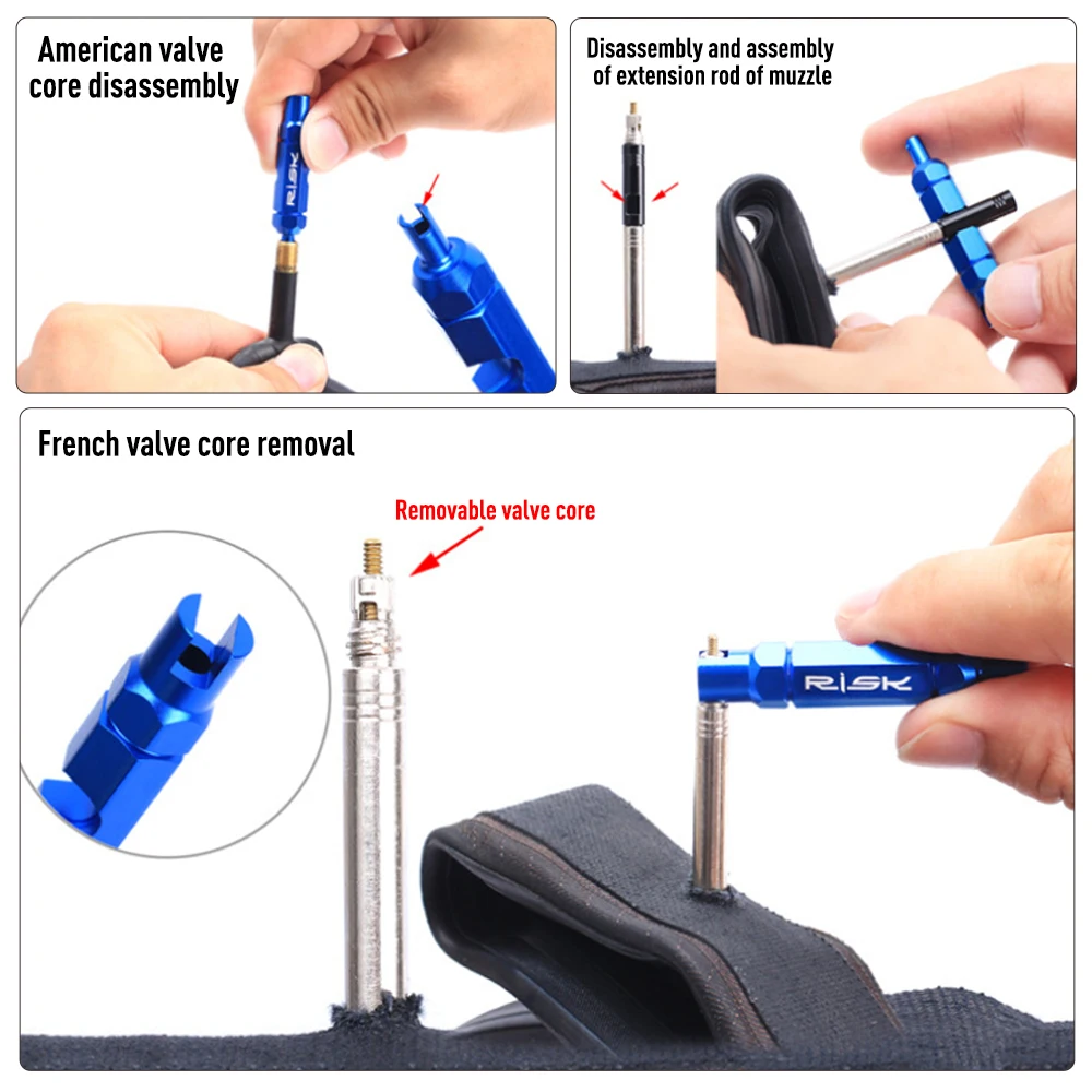 

RISK RL225 Cycling Bike Bicycle Tubeless Tyre Sealant Injector Injection Tool Schrader Presta Valve Core Removal Tool
