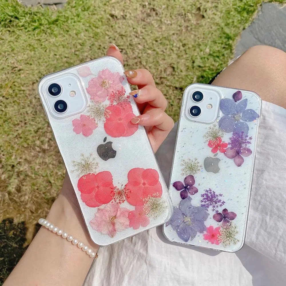 

KL For Iphone 13 12 11Promax case Real Flower Epoxy Luxury Mobile Phone Case For Iphone 6 7 8 Plus X Xs Xr Xsmax cover case