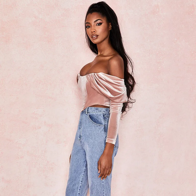 LUZUZI сексуальные розовые укороченные топы с рюшами женские пышными рукавами и