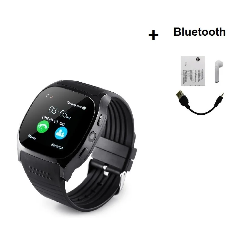 black with BT Stepfly T8 Bluetooth Смарт часы с камерой Facebook Whatsapp поддержка SIM TF карты вызова Smartwatch для телефона Android PK DZ09 Q18 - Цвет: black with BT