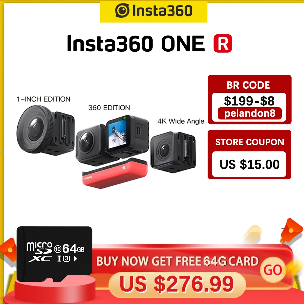 للبيع Insta360 ONE R Insta 360 4K 5.7K عمل الكاميرا التوأم الطبعة/360 الطبعة/1 بوصة الطبعة مقاوم للماء مثل Gopro