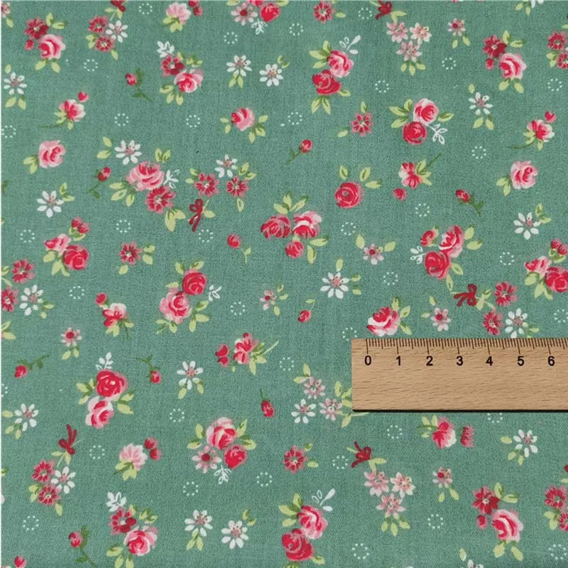 green red flower Хлопок, саржа, зеленый, белый, синий, темно-красный, серый, маленький, Красный, розовый, желтый, цветок, цветочный материал, сделай сам для детей, кукла, одежда, платье, Декор - Цвет: green red flower