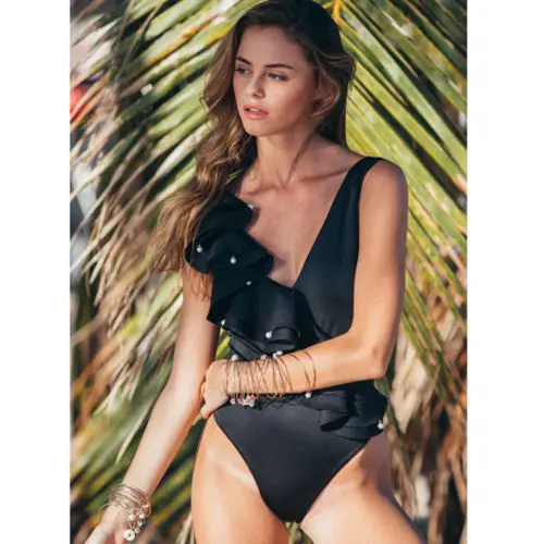 Слитный купальник с жемчужинами и оборками женский новинка 2020 купальный костюм