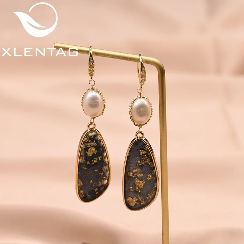 Серьги XlentAg женские из серебра 925 пробы с натуральным пресноводным