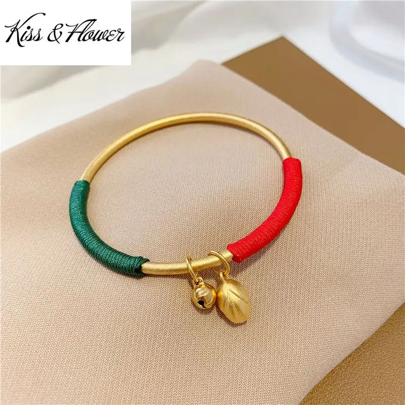 

KISS&FLOWER BR243 Fine Jewelry Wholesale Fashion Woman Girl Bride Birthday Wedding Gift Bells Lotus 24KT Gold Bracelet Bangle