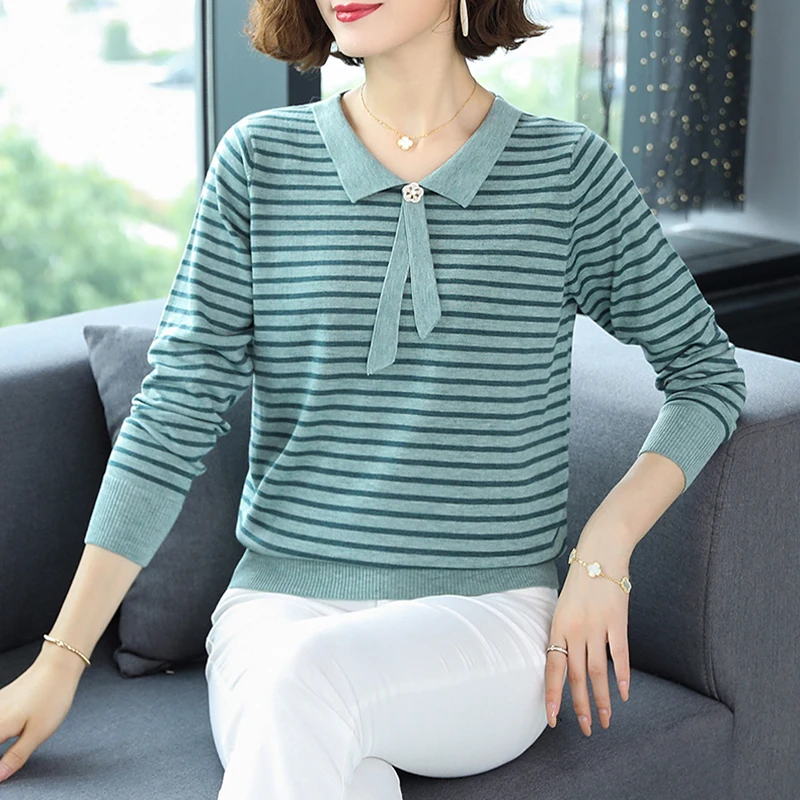 Женский трикотажный пуловер с воротником-рубашкой размеры до 5XL | Женская одежда