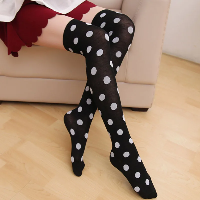 

1 Pair Sweet Star Printed Thigh High Socks Polka Dot Printed Women's Stockings Plus Size women Sexy Knee Socks Thin Long Socks