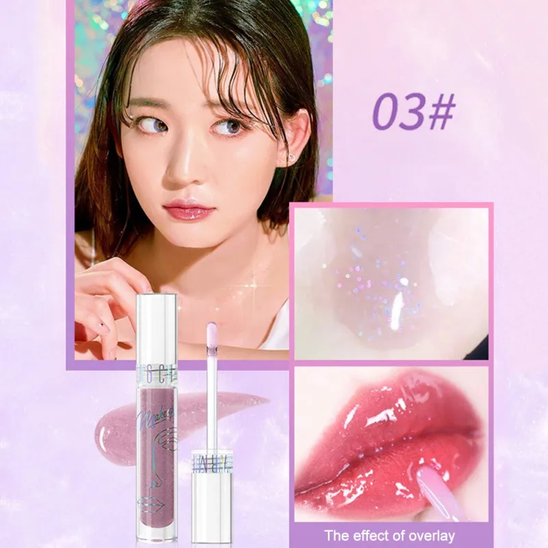 

Clear Lip GlossTransparent Lip Plumper Gloss Glitter Lip Oil Moisturizing, Pearl Light, Slight Flash, Can Be Overlapped Nude