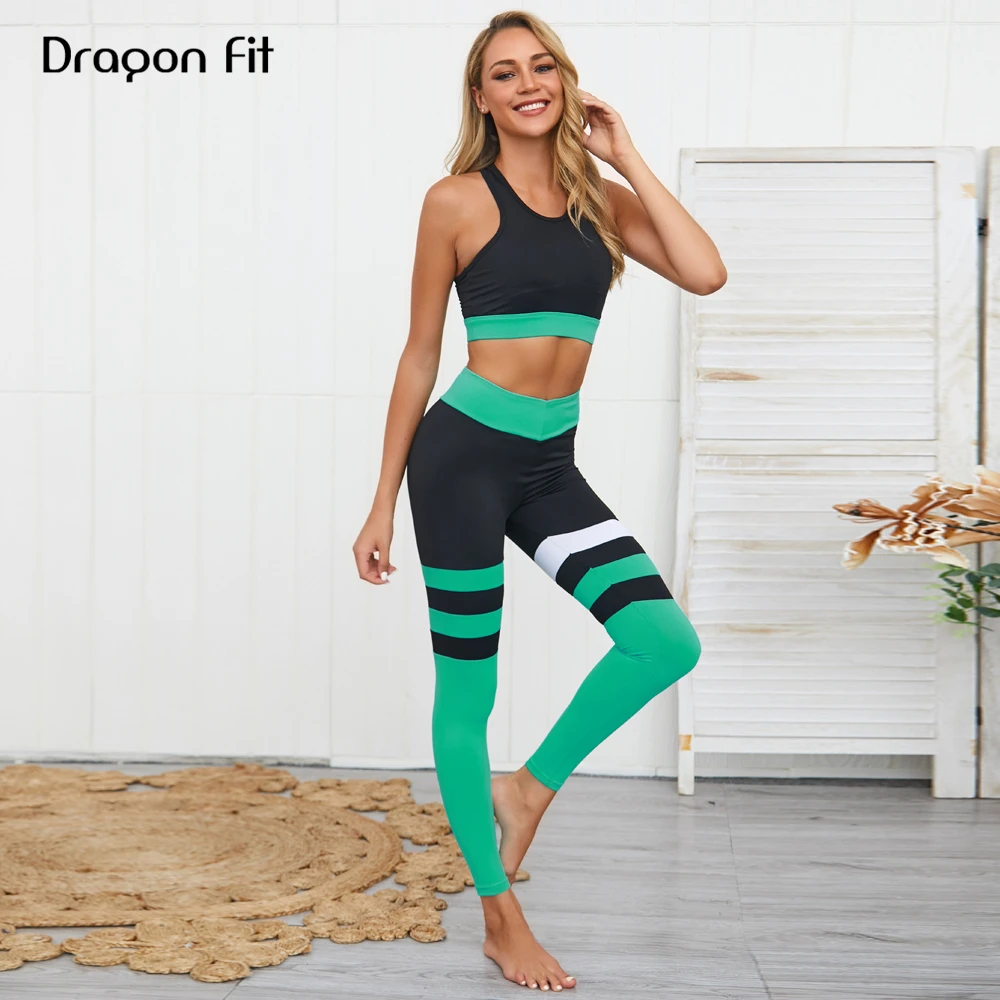 Dragon Fit быстросохнущая Лоскутная Одежда для йоги комплекты из 2 предметов женский
