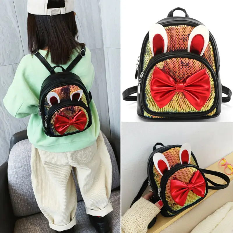 

2020 Newest Hot Women Girls Mini Backpack Leather Rucksack Glitter Sequins Bow 3D Ears School Shoulder Bag Travel Backpacks