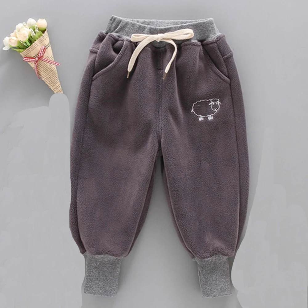 

Winter Pants For Kids Girls Boys Animal Print Plus Velvet Thicken Warm Children Trousers Fashion Toddler Clothes