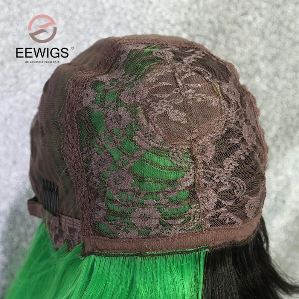 

EEWIGS Black And Green Wig Synthetic Wig Pink Heat Resistant Straight Wig With Bangs Cosplay Wigs For Black Women