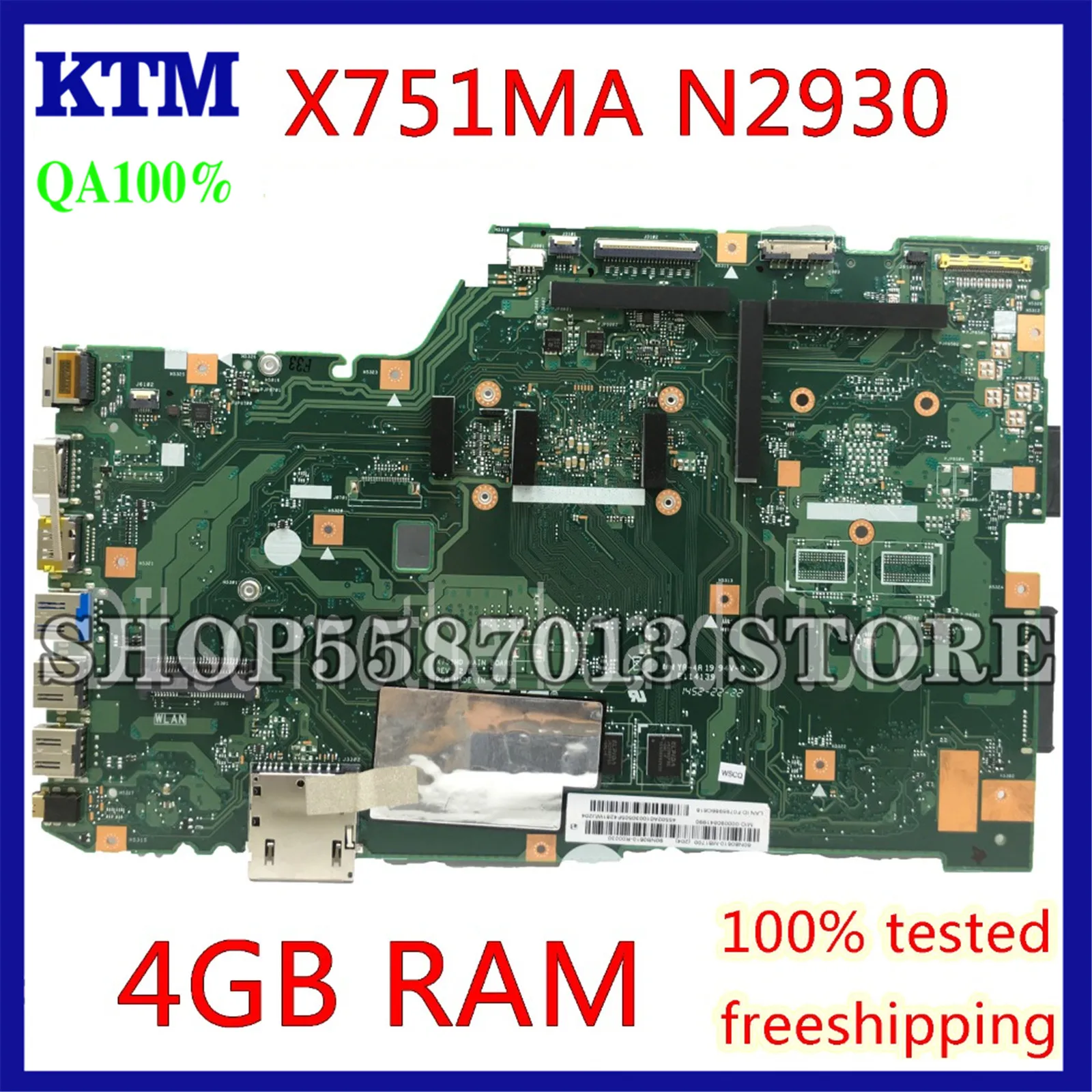 

KEFU X751MA Mainboard For ASUS K751M K751MA X752M R752MA X751MA Laptop Motherboard N2930 processor 4GTest work 100% original