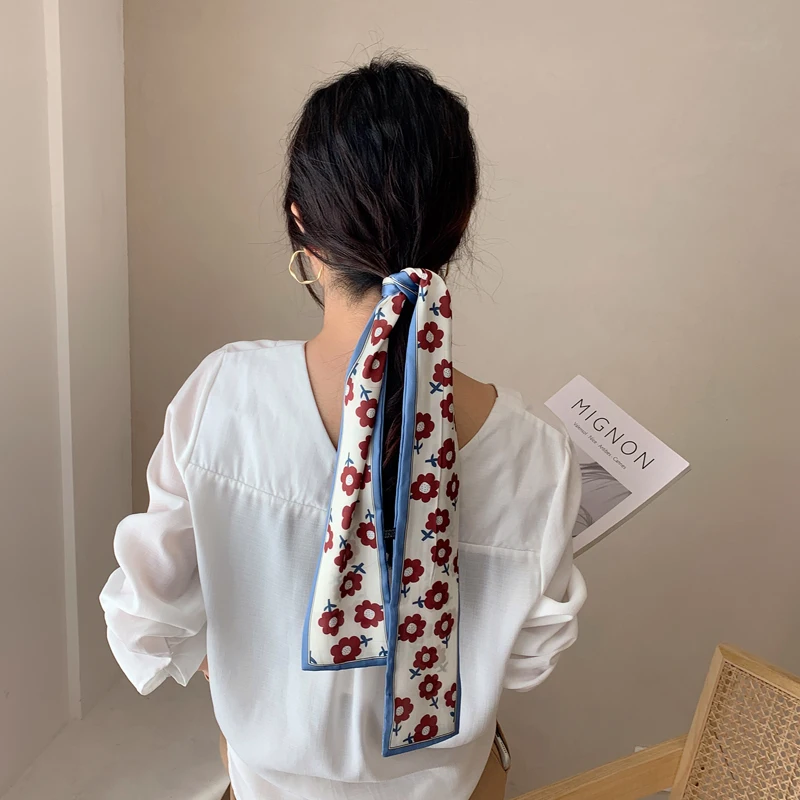 

A Little Red Flower ~ Spring and Summer Decoration Small Silk Scarf Small Scarf Arm Bag Ribbon Hair Band Thin Narrow Small Long