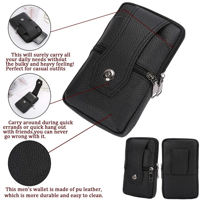 

Men Shoulder Messenger Crossbody Bag To Belt Man Fanny Casual Men's Waist Bags Leather Small Phone Pouch Cigarette Case