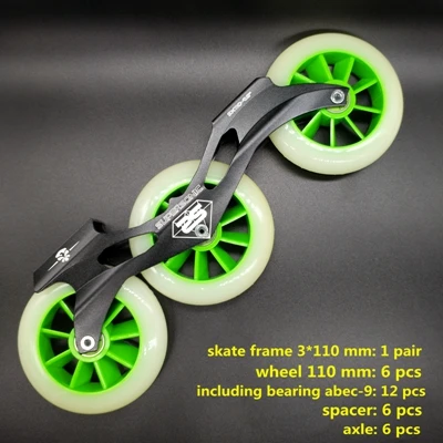 black frame n wheel Скорость коньки кадр 3x110 с колесами ABEC-9 - Цвет: black frame n wheel