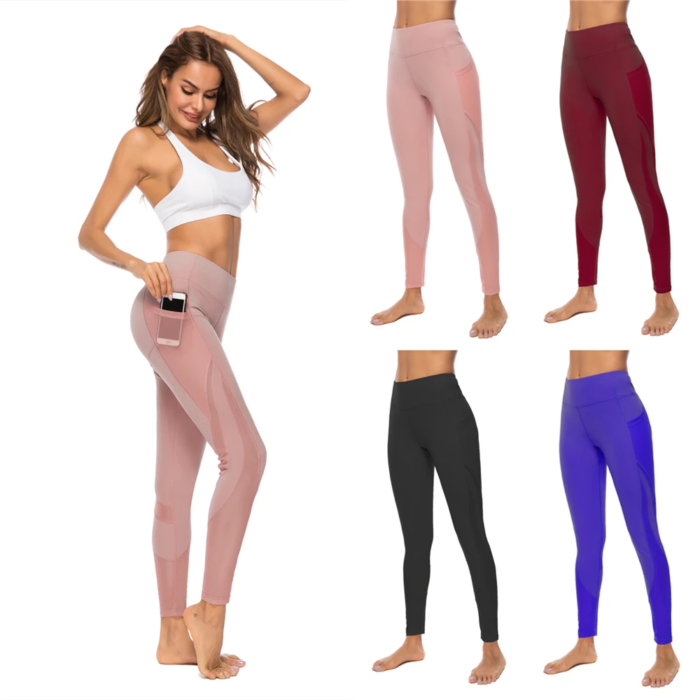 Леггинсы для йоги с карманами женские спортивные штаны бега леггинсы Стрейчевые