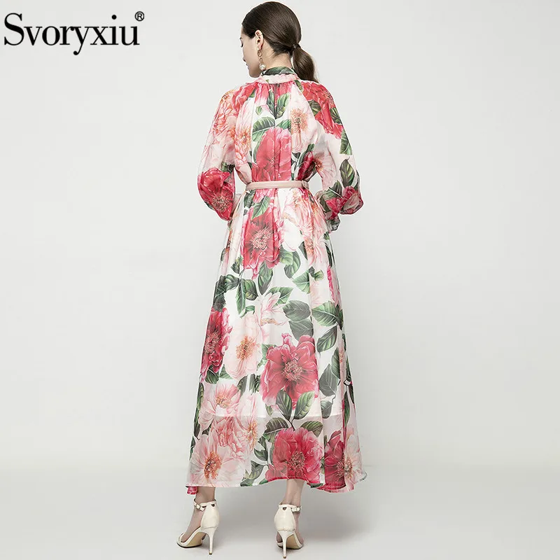 

Svoryxiu 2021 New Runway Custom Summer Party Maxi Dress Women's Elegant Flared Sleeves Big Flower Print Charming Long Dresses