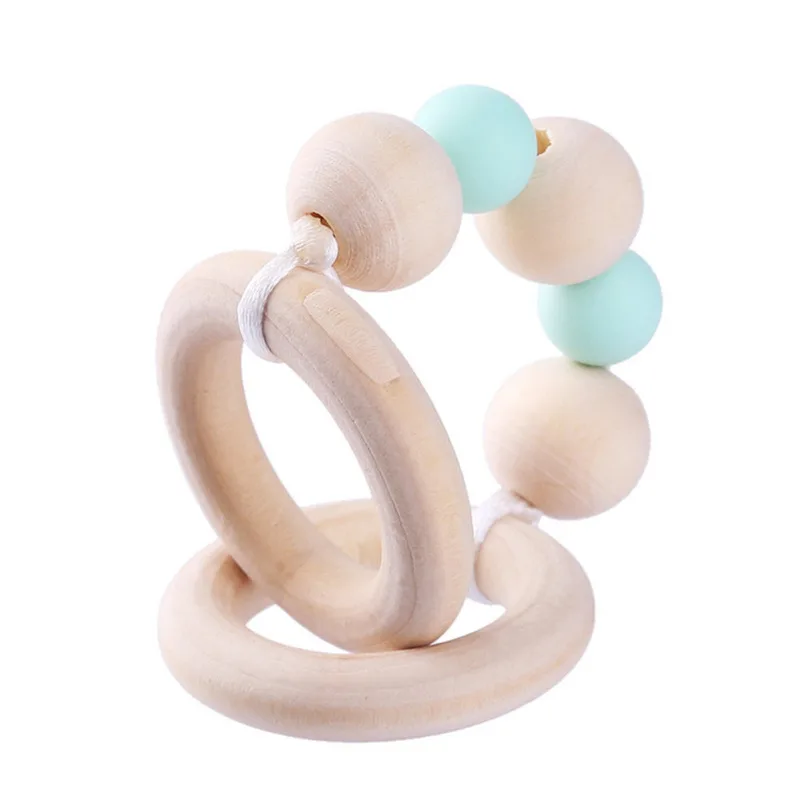 

Baby Wooden Beads Silicone Teether Ring Chain for Infant Nursing Silicone Teething Tooth Training Accessories Newborn Baby Care