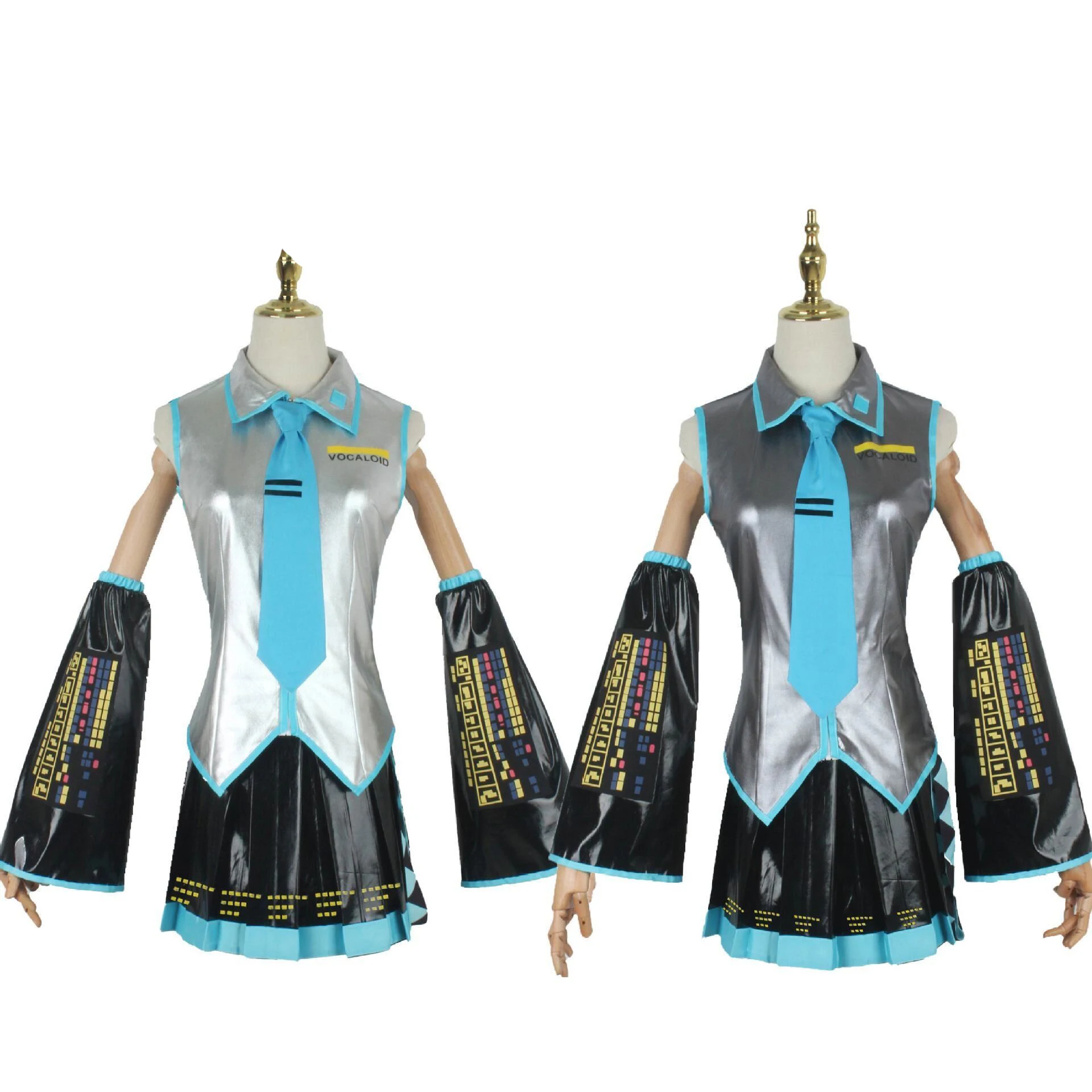 Аниме Вокалоид Мику косплей костюм из искусственной кожи Миди платье для девочек