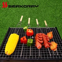 5pcsset bbq forks barbecue tool wooden handle telescoping barbecue roasting fork sticks skewers