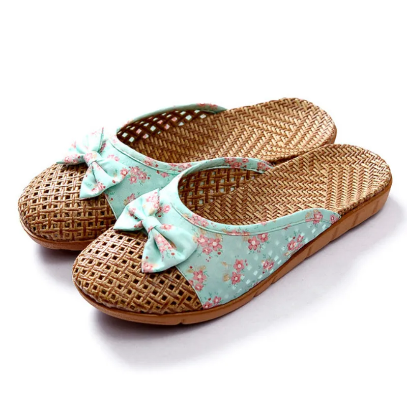 

Summer Women Shoes Slippers Flax Weaving Non-slip mules Bowknot Male Sandals Beach Flip Flops Man House Indoor Slippers Slides