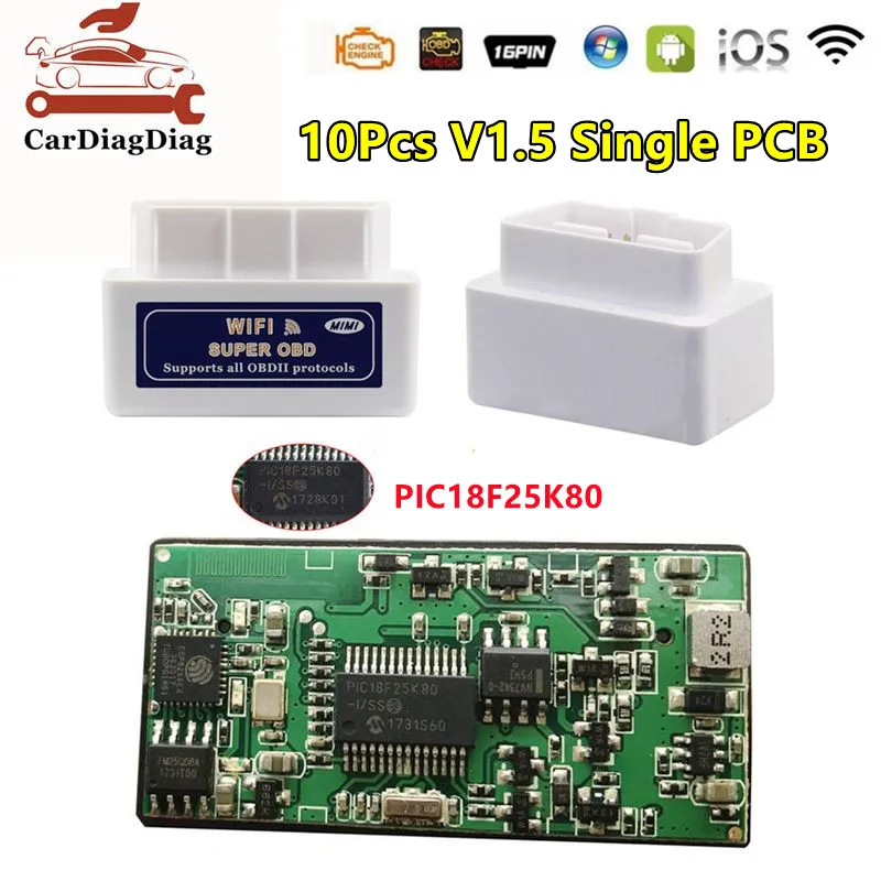 Автомобильный считыватель кодов ELM327 V1.5 WIFI 1PCB PIC18F25K80 10 шт. чип интерфейс OBD2