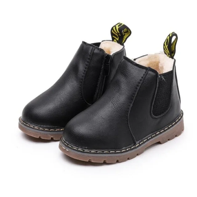 black winter fur Русские детские модные ботинки; зимние шерстяные ботинки «Челси» для девочек-подростков; зимние ботинки на молнии для больших мальчиков; кроссовки из искусственной кожи для маленьких детей - Цвет: black winter fur