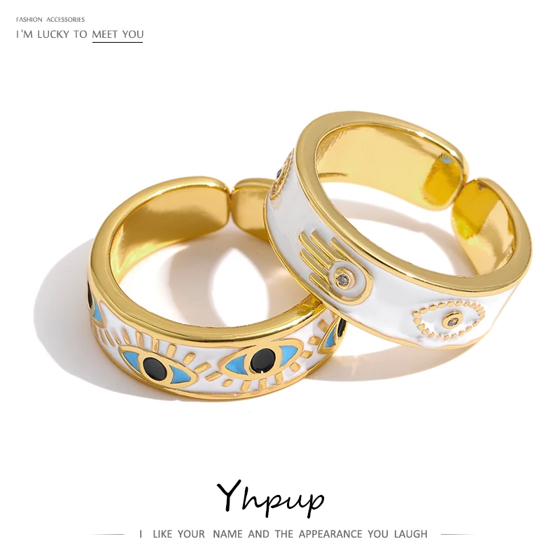 Yhpup Statement Enamel Eye Palm Rings Round Metal Adjustable Finger Ring Jewelry Bagues Pour Femme Copper Accessories Gift | Украшения и