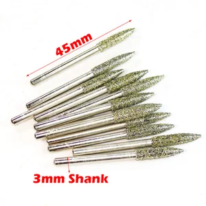 1 шт. Гальваническая алмазная шлифовальная головка хвостовик полированная игла Нефритовый камень резьба гравировка длинная пуля заусенцы форма вращающийся инструмент