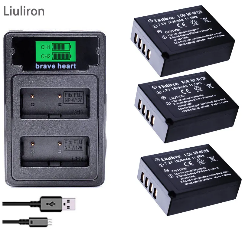 charger and 3battery NP-W126 NP W126 NPW126 Батарея+ TYPE-C Зарядное устройство для ЖК-дисплея с подсветкой Fujifilm X100F X-T10 X-T20 X-Pro1 X-Pro2 HS30EXR HS33EXR HS35EXR X-A1 X-A2 - Цвет: charger and 3battery