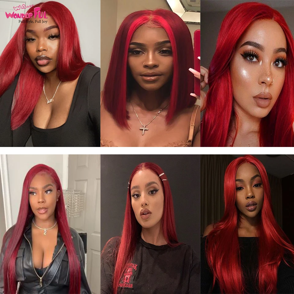 

Wa Wonderful Red Straight Bundles With 13x4 Frontal Unice Red Hair Color Bundles With Frontal Brazilian Straight Human Hair
