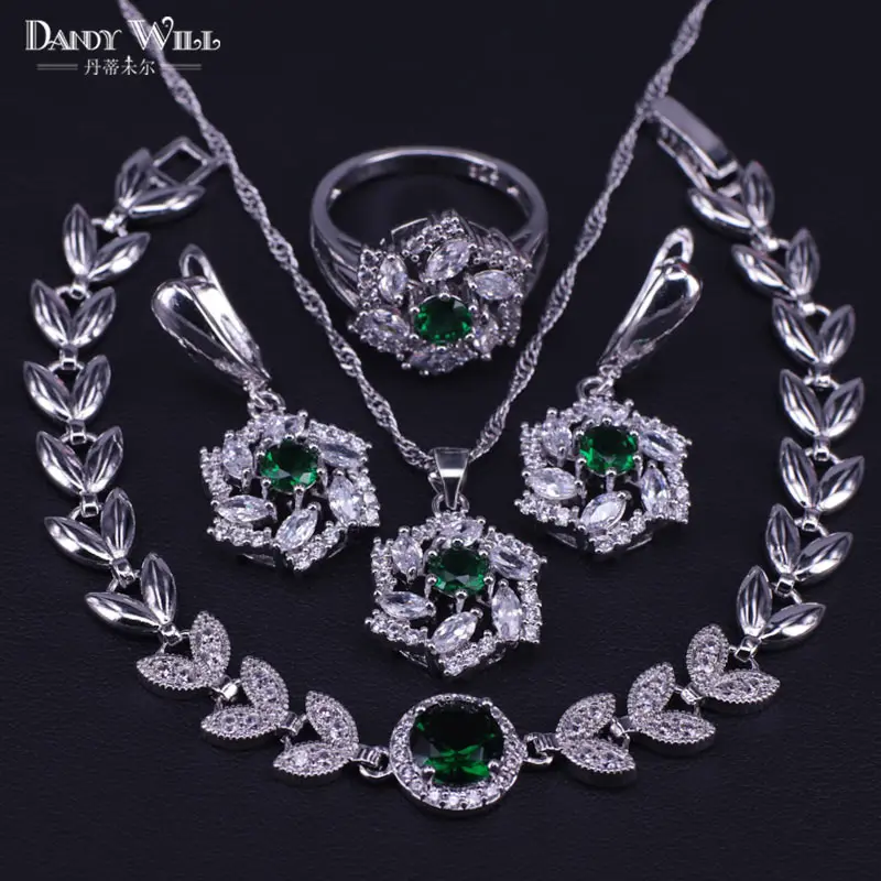Зеленый камень серебряный цвет набор украшений для женщин/ювелирные изделия